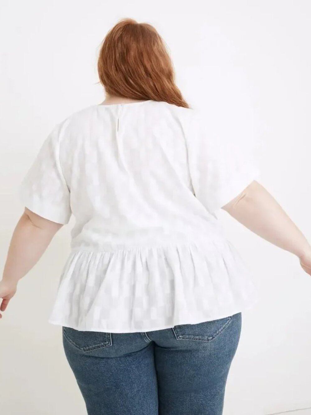 Madewell Medford Top Jacquard Short Sleeve Textured Peplum Blouse White Size 1X - Picture 3 of 13